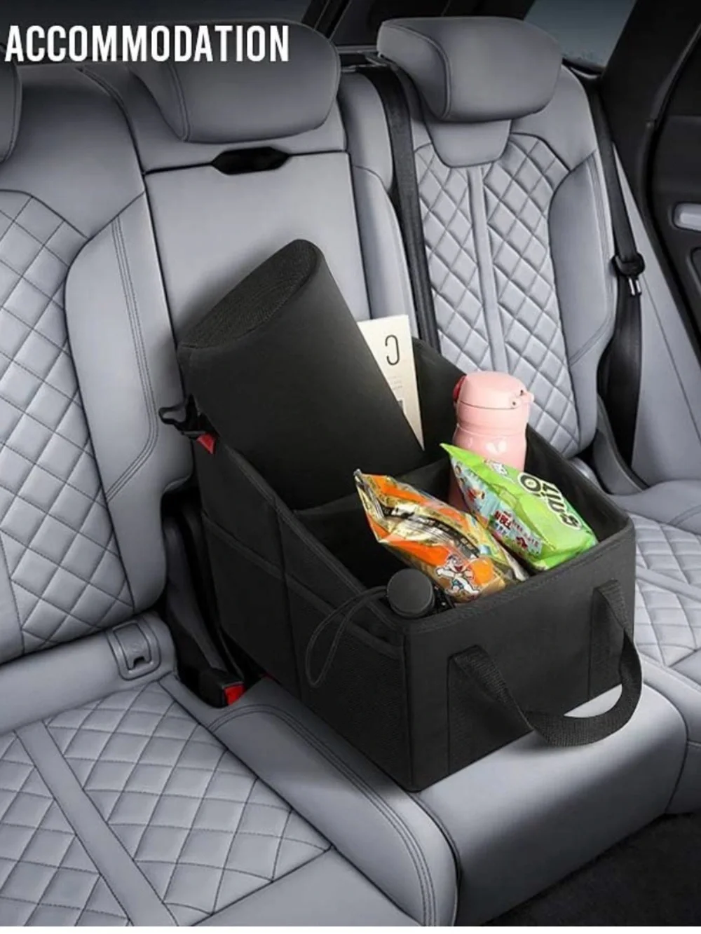 Car Trunk or Seat Organizer Storage Bin with Dual Handles - Black